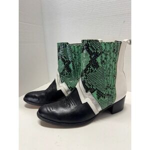 The MIT Last NYC Green Snakeskin Leather Western Ankle Boots Size 38 7.5
